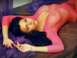 MFC OnePrettyGrl in pink fishnet dress
