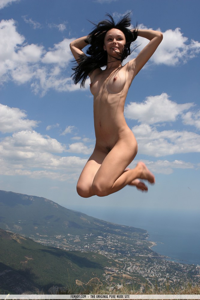 Olivia jumping in the air totally naked | FEMJOY