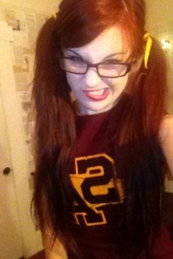QueenOfCats with pigtails from MyFreeCams in her cheerleader uniform