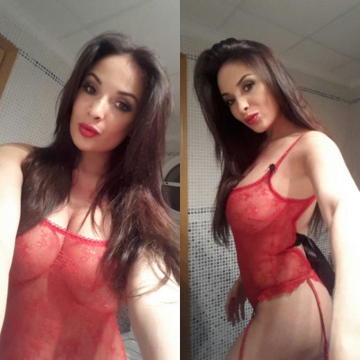 selfie by Anissa Kate in red sheer lingerie