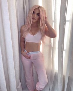 Khloe Kardashian in pink Calvin Klein outfit