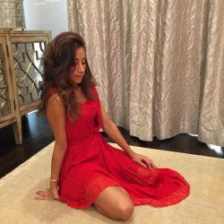 sexy celebrity Danielle Jonas in red dress